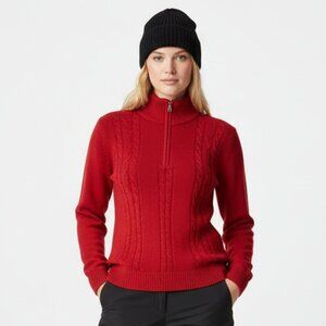 Vintage Nils Red Knit Zip Neck Ribbed Long Sleeve Sweater L